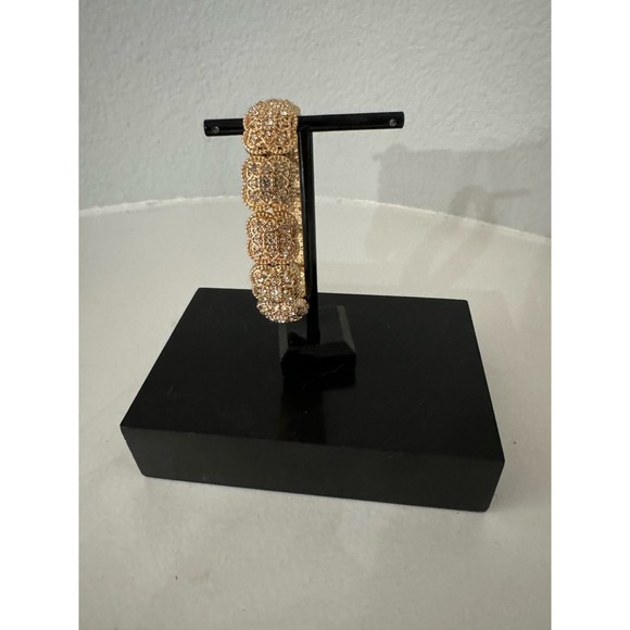 Gold Tone Elasticized Crystal Embellished Medallion Bracelet - Picture 3 of 3